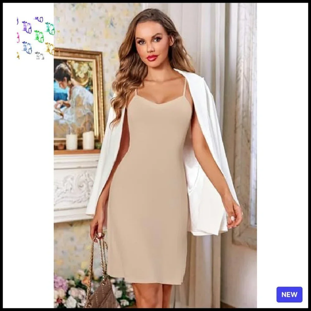 Elegant V-Neck Slip Dress Minimal Chic Adjustable Straps Evening Party Wear - Picture 6 of 8